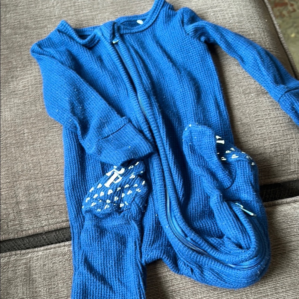 Posh Peanut Blue Footies One Piece with Decorative Appliqué